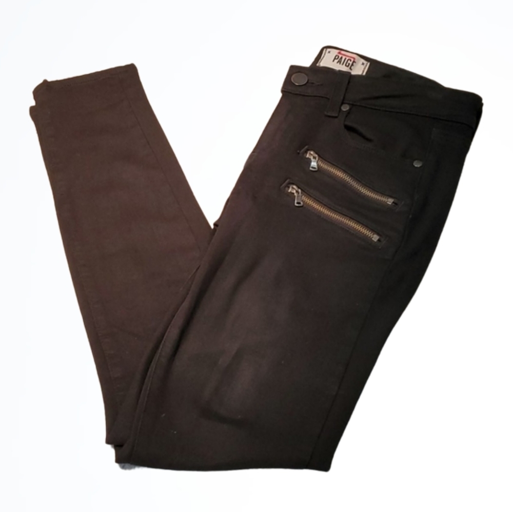 Paige Edgemont Ultra Skinny Jeans Black Shadow w Zipper Detail Size 25